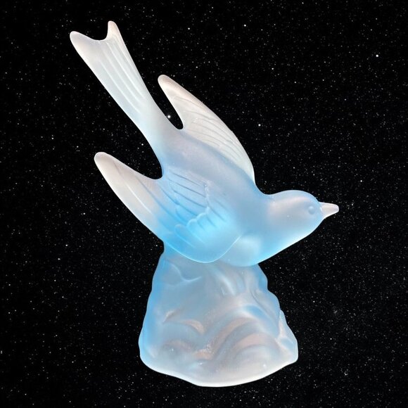 L.E Smith Art Glass Satin Frosted Light Blue Bird Figure 8.75”T 6”W - Picture 1 of 11